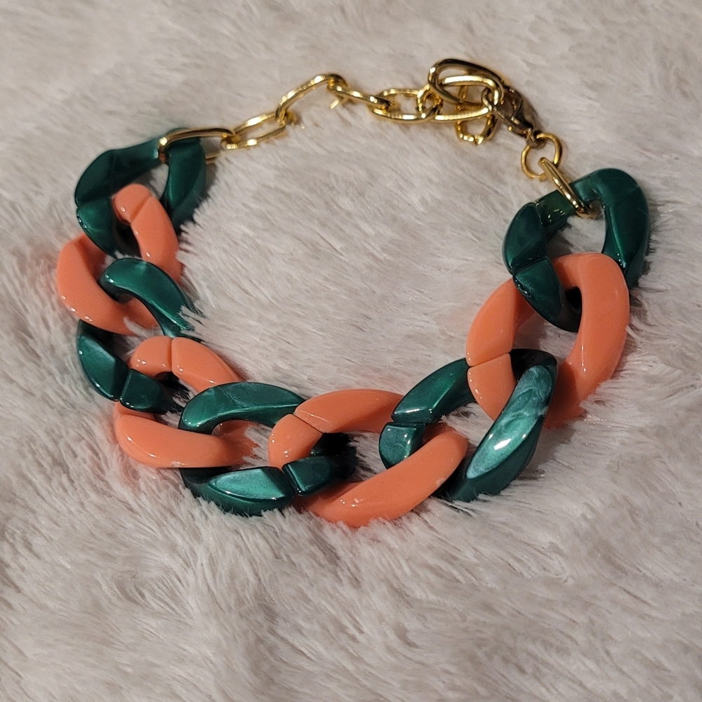 Chic Coral and Teal Chain Bracelet
